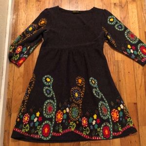 REBORN Baby Doll Dress Boho Charcoal w Graphics